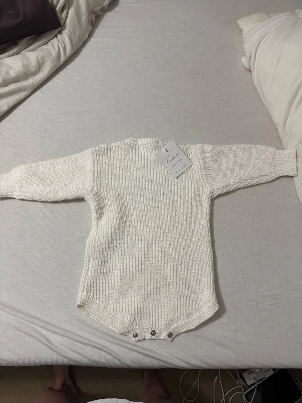 Cream 'My First Christmas' Knit Baby One-Piece